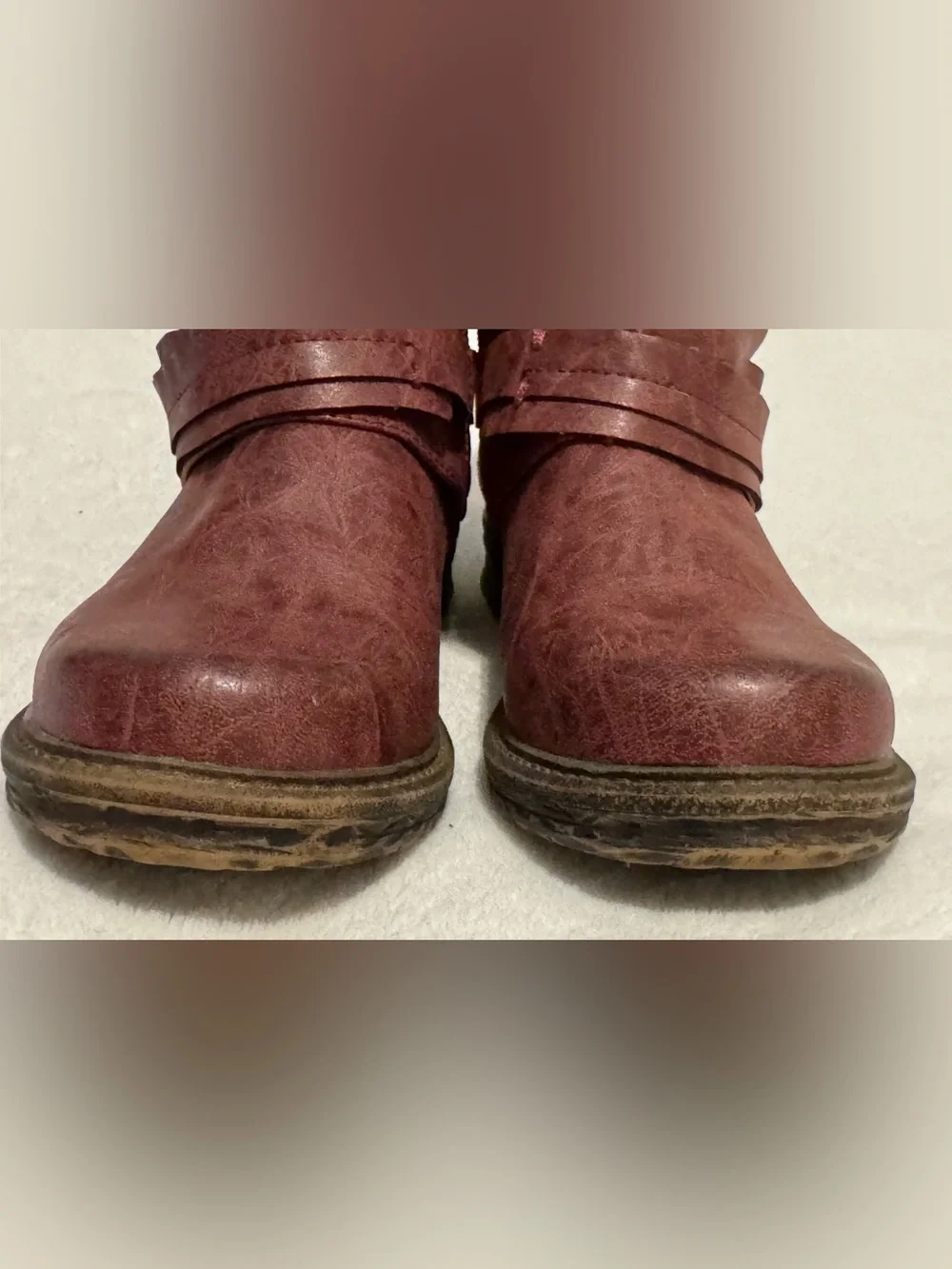 French Blu Women's Burgundy Leather Ankle Boots Studded Strap Size 6.5 / EU 37